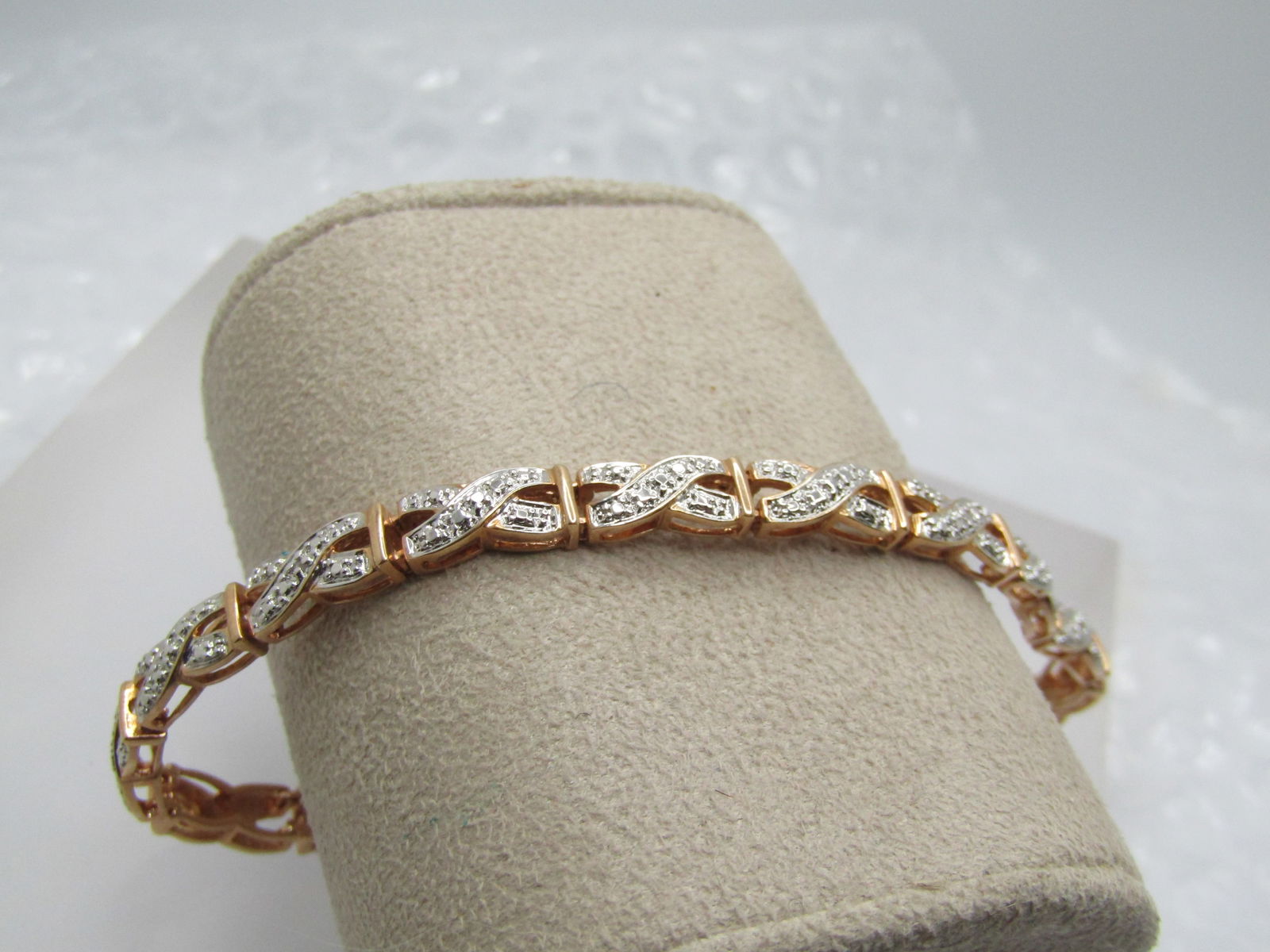 Rose Gold & Silver Plated Tennis Bracelet, 7.5", Illusion Setting, Signed (1 of 6)