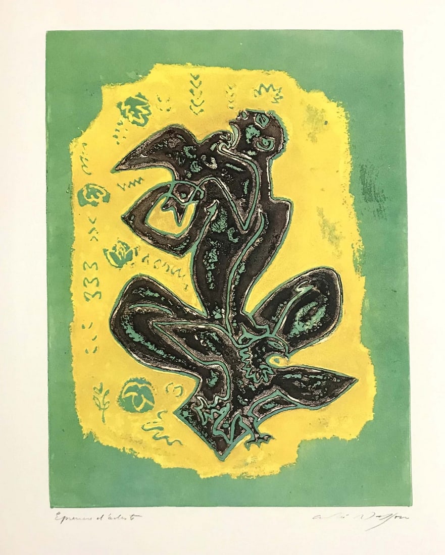 1973 Andre Masson Le Mangeur d'eperviers No. 30: Artist: Andre Masson Country: France Title:Le Mangeur d'eperviers - 30 Medium: Offset Marks: Fascimile Signature Paper Size: 14 x 11.75 inch Printed: 1973 in Switzerland Provenance: Masson Graph