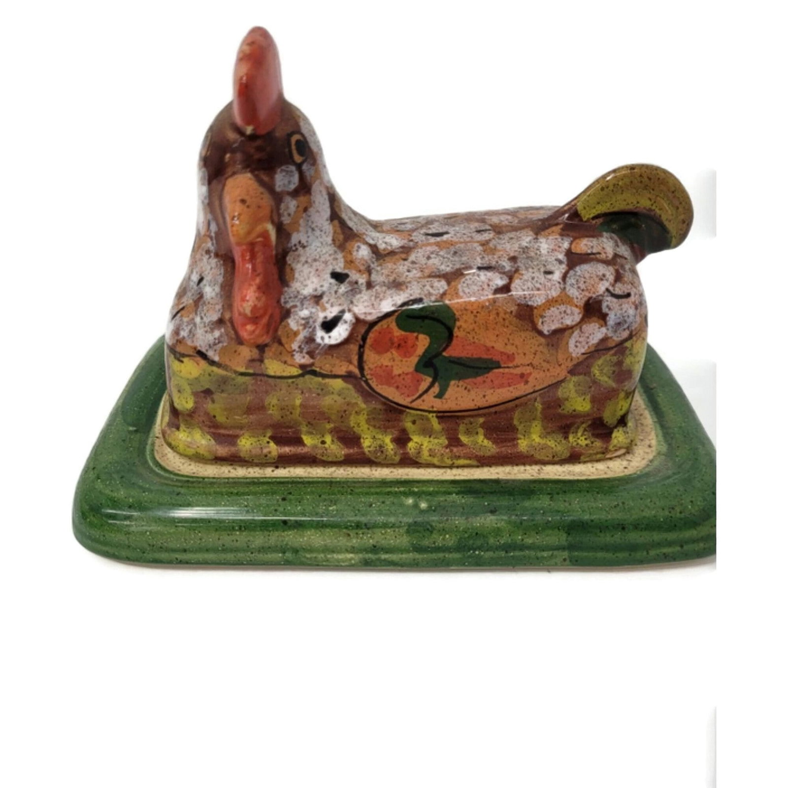 Vintage Archer Anita Mary Rooster Butter Dish Cheese Made In Italy Speckled Chicken (1 of 8)