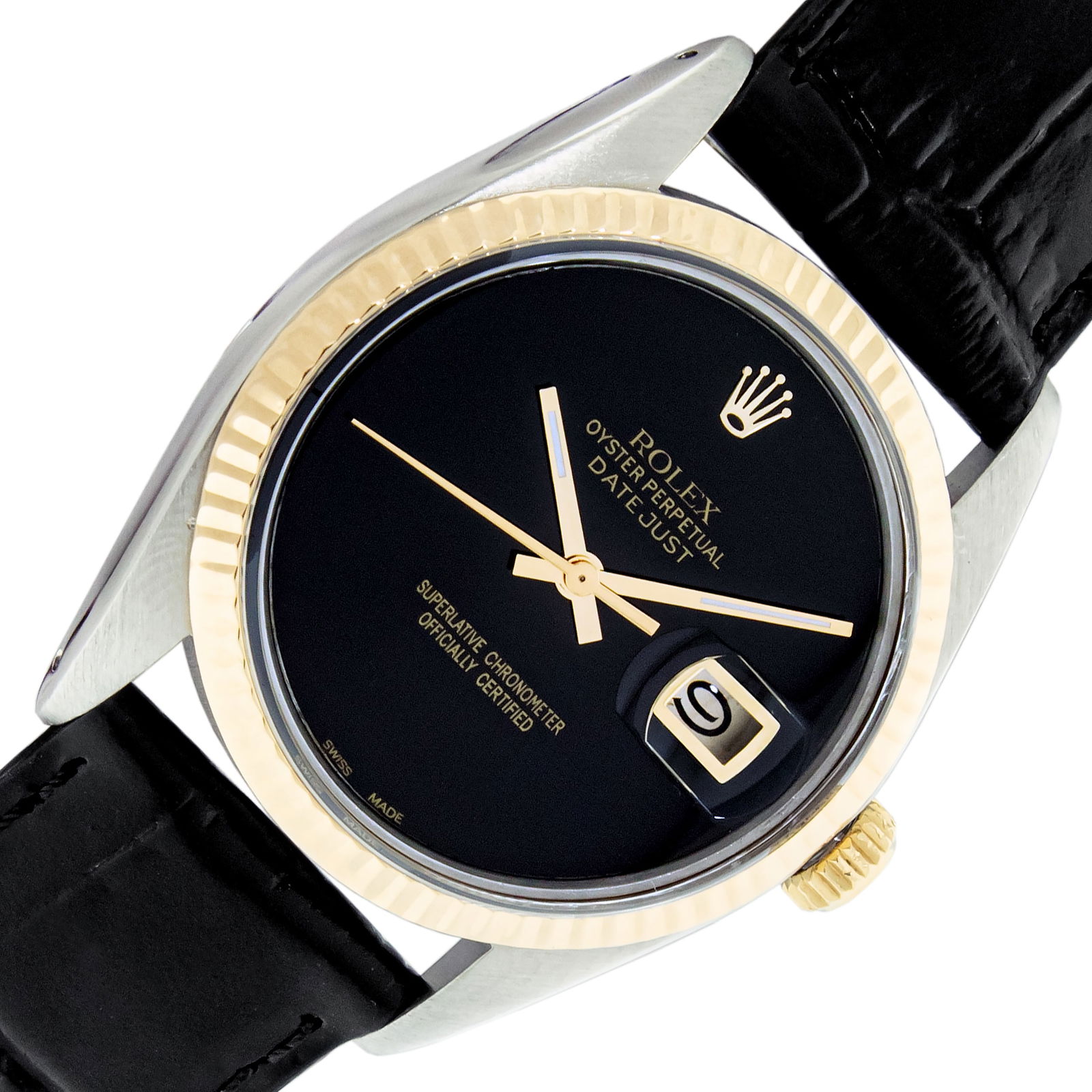 Rolex Mens Datejust 36 Steel and 18K Gold Black Onyx Fluted Bezel Watch (1 of 9)