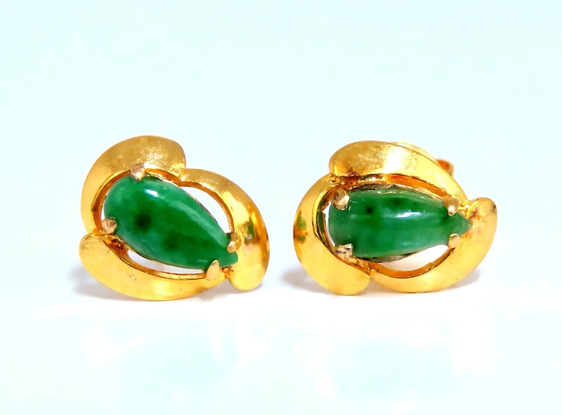 Natural Jade Stud Earrings 14kt Yin (1 of 3)