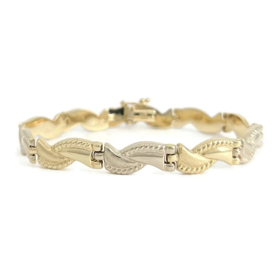 Estate Two-Tone Wave Link Bracelet 14K Yellow White Gold, 7 Inches, 9.56 Grams (1 of 8)