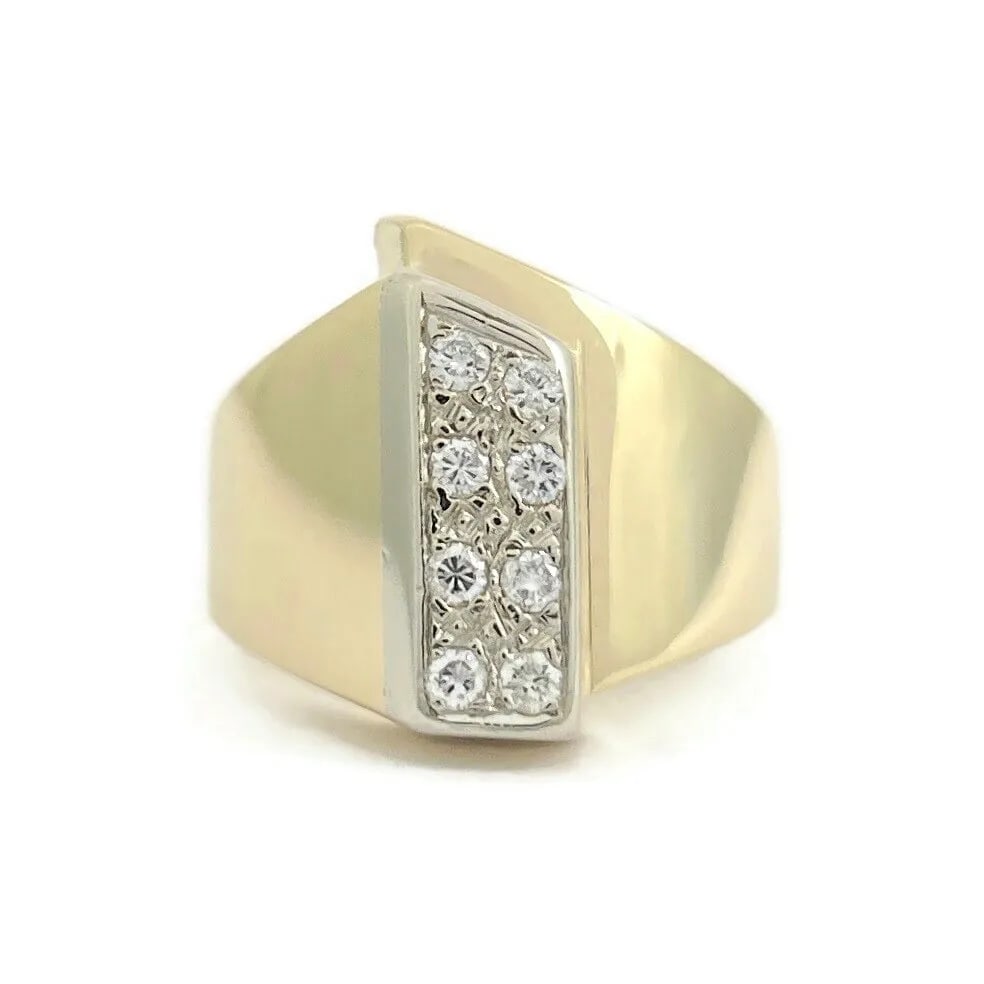 Two Row Pave Diamond Asymmetrical Statement Ring 14K Yellow Gold, 5.88 Grams (1 of 9)