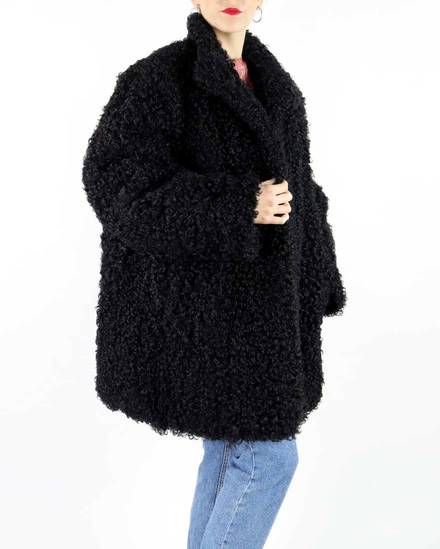 BLACK ANGORA SHEEP FUR COAT EU:XL-XXL US:22 (1 of 10)