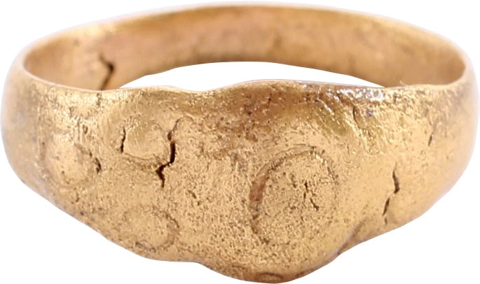 EUROPEAN BETROTHAL RING 9th-12th CENTURY 7 1/4: During the Renaissance, the act of committing to marriage took place as a formal ceremony with vows, considered sacred and unbreakable, exchanged. A ring was given by the man to the woman to bind the 