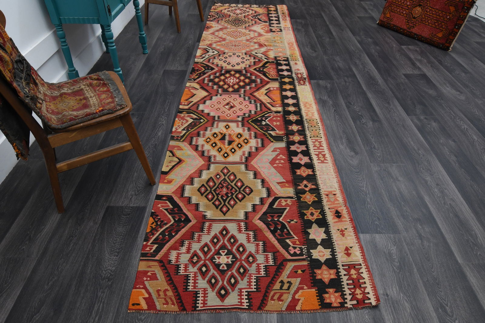 3.2x12.8 ft, TURKISH KILIM RUNNER RUG (1 of 9)