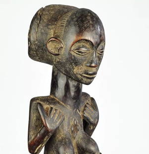 Fine LUBA Classical Cult Figure Statue Congo DRC African Tribal Art 1043: CONGO DRC SUPERB LUBA Female Cult Figure Beautiful classic Luba style statue (probably from the Middle Luvua area) The hands are placed on the shoulders, scarifications typical and numerous,