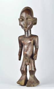 Large Mangbetu figure statue sculpture Congo DRC African Tribal Art 1758: CONGO DRC MANGBETU large male figure Characteristics TYPE OF OBJECT: statue, figure ETHNICAL GROUP : Mangbetu ORIGINE : Congo Drc MATÉRIAL: Wood DIMENSIONS: 24 1/2 inches high CONDITION: Medium,