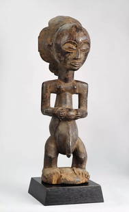 Rare LUBA male Figure Warua's Master style Statue Congo African Tribal Art 1040: CONGO DRC SUPERB & RARE LUBA MALE FIGURE In the style of the Warua Master Male statues are very rare among Luba, who sculpt much more often female statues "While the female image is abundant in Luba