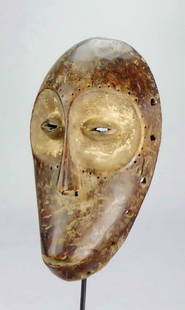 Nice LEGA Bwami Cult wood Mask Congo DRC African Tribal Art Africain 0892: CONGO RDC BEAUTIFUL LEGA Mask Beautiful large Bwami mask with a very pure shade The almond-shaped eyes are surrounded by small circles-shaped holes and highlighted by kaolin This type of mask was