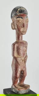 West Africa BAULE Cute figure statue sculpture African Art Baoule 1013: IVORY COAST BAULE – BAOULE Characteristics TYPE OF OBJECT: statue, figure. ETHNICAL GROUP : Baule – Baoule. ORIGINE : Ivory Coast. MATÉRIAL: Wood DIMENSIONS: About 12 1/2 inches