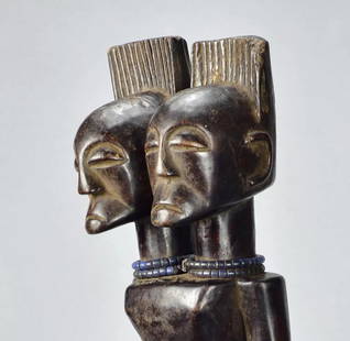 Rare SONGYE Tempa Power figure sculpture statue Congo African Tribal Art 1735: RARE SONGYE POWER FIGURE (NKISHI) Beautiful sculpture of the Songye Tempa (Sankuru- Lubefu Area) This rare siamese statue united by the torse obviously reminds us of the fetish with very similar