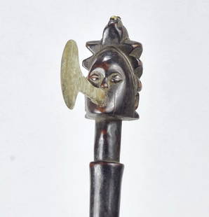 Rare LUBA Shankadi prestige's anthropomorphic Axe Congo African Tribal Art 1729: CONGO DRC BEAUTIFUL CEREMONIAL AXE LUBA Cephalomorph Axe The cascading hairstyle is representative of the Shankadi style (Roberts & Roberts, 1996, page 112 fig 100) Very nice patina of use Figurative