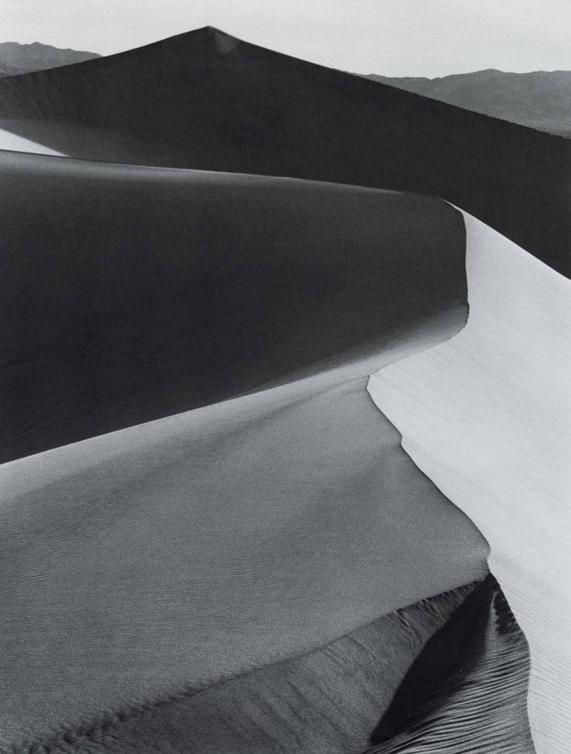 ANSEL ADAMS - Sand Dunes, Sunrise, Death Valley: Artist: Ansel Adams Title: Sand Dunes, Sunrise, Death Valley National Monument, CA, 1948 Medium: Photo Litho, 1981, USA Dimensions: 8.75x11.5" Description: Heat Wax Mounted on 12x16" Conservation Boar