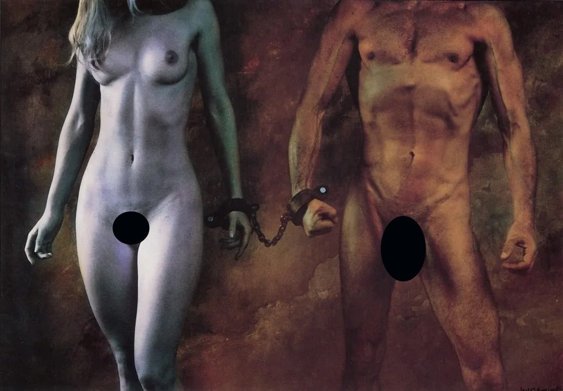 JAN SAUDEK - Bonds of Love No. 2, 1987: Artist: Jan Saudek Title: Bonds of Love No. 2, 1987 Medium: Photo Litho, 1991, Prague Dimensions: 8x5.6" Description: Heat Wax Mounted on 8.5x11" Conservation Board Artist Bio: Jan Saudek (1935) is a