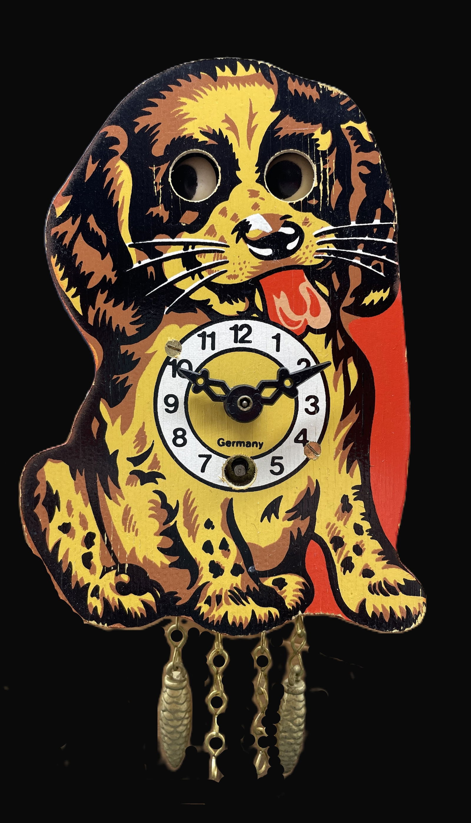 VINTAGE GOOGLY EYE DOG NOVELTY WALL CLOCK GERMANY (1 of 6)