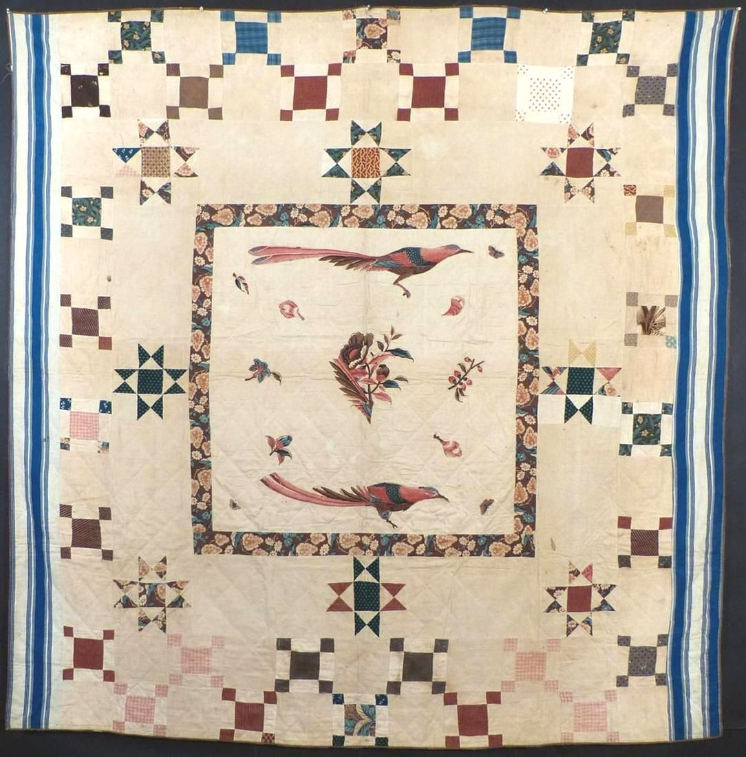RARE, ANTIQUE, BRODERIE PERSE, CENTER MEDALLION QUILT (1 of 8)
