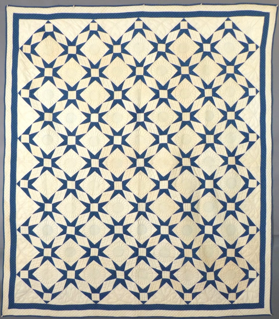 Antique, Indigo, Blue & White "Touching Stars" Quilt (1 of 7)