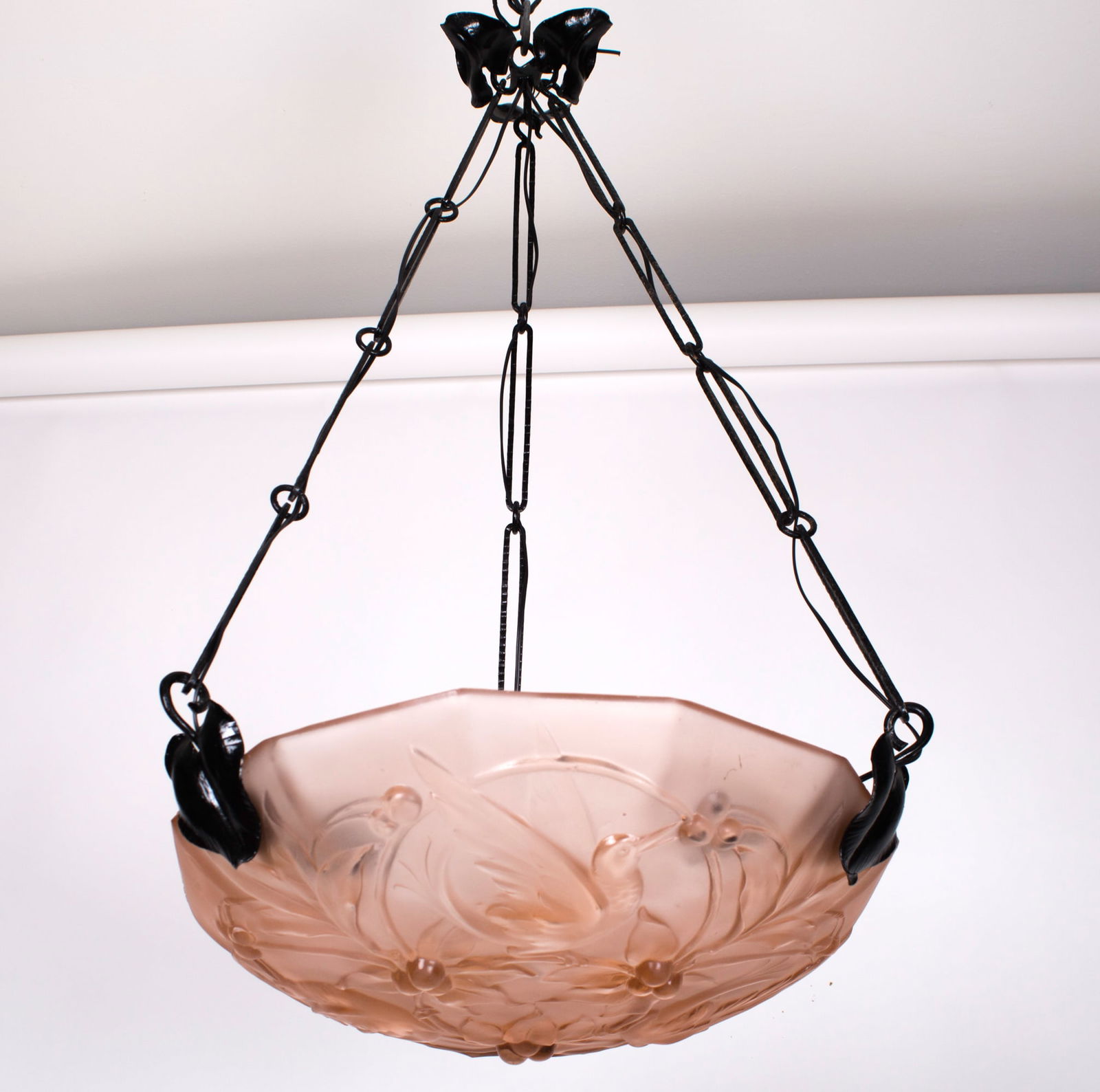 FRENCH ART DECO CHANDELIER MOLDED pressed GLASS MULLER CUBIST HALL LIGHT (1 of 5)