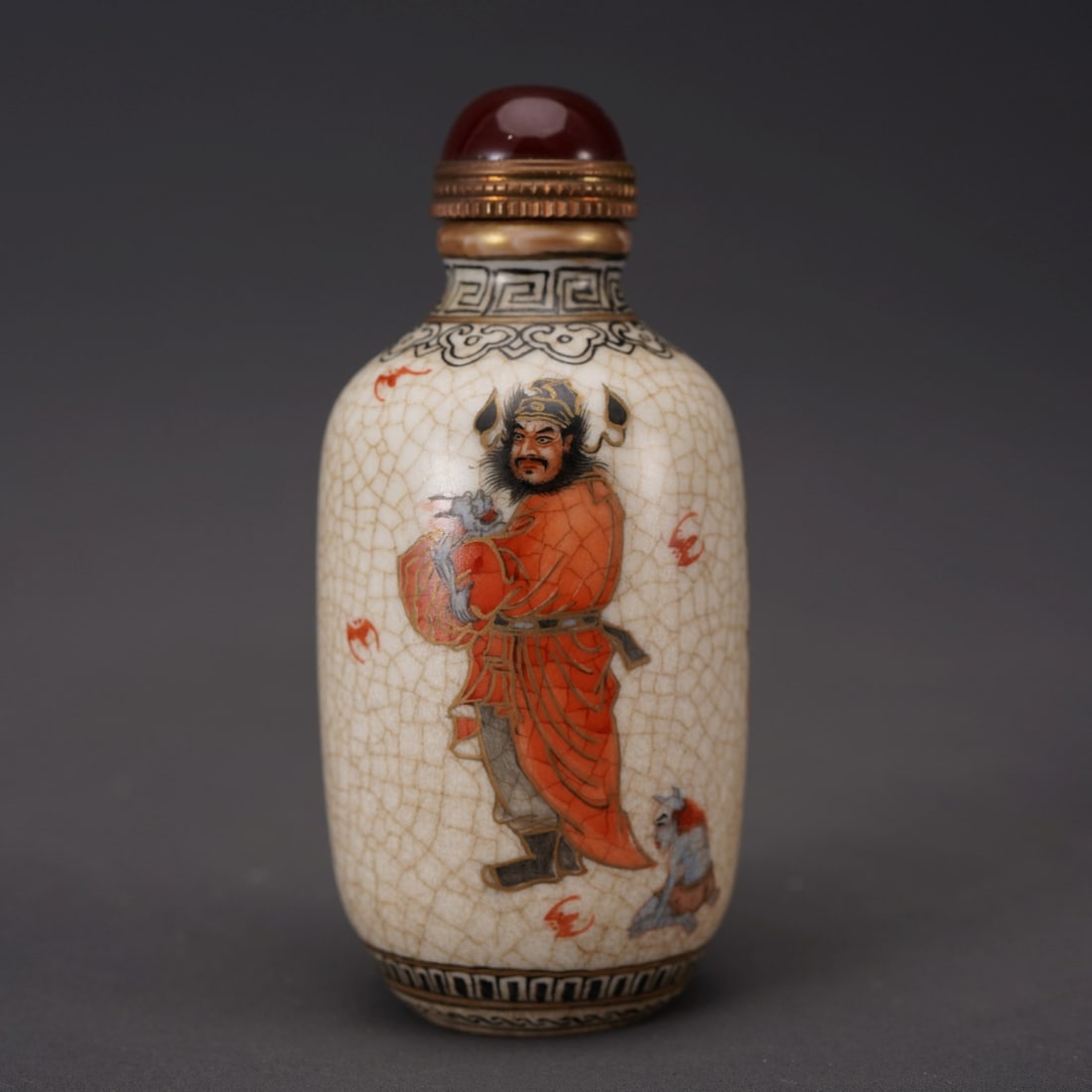 Old Chinese Famille Rose Zhongkui Design Porcelain Snuff Bottle: Title: Old Chinese Famille Rose Zhongkui Design Porcelain Snuff Bottle Date/Period: After1880 Origin: Chinese Dimension: 40 x 80(mm)1.57 x 3.15(inches) Materials: Porcelain Reserve: $188.00 Shipping: 