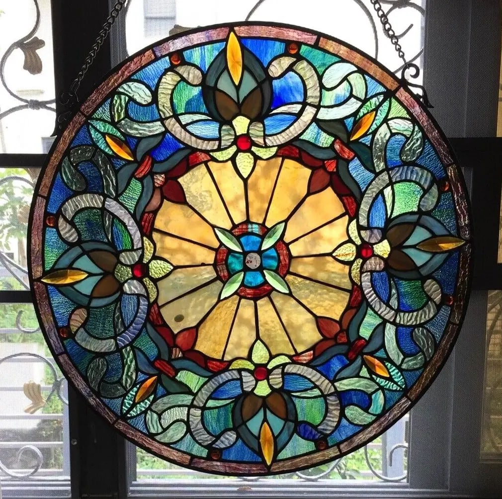 22" Round Stained Glass Window Hanging Panel Suncatcher (1 of 3)