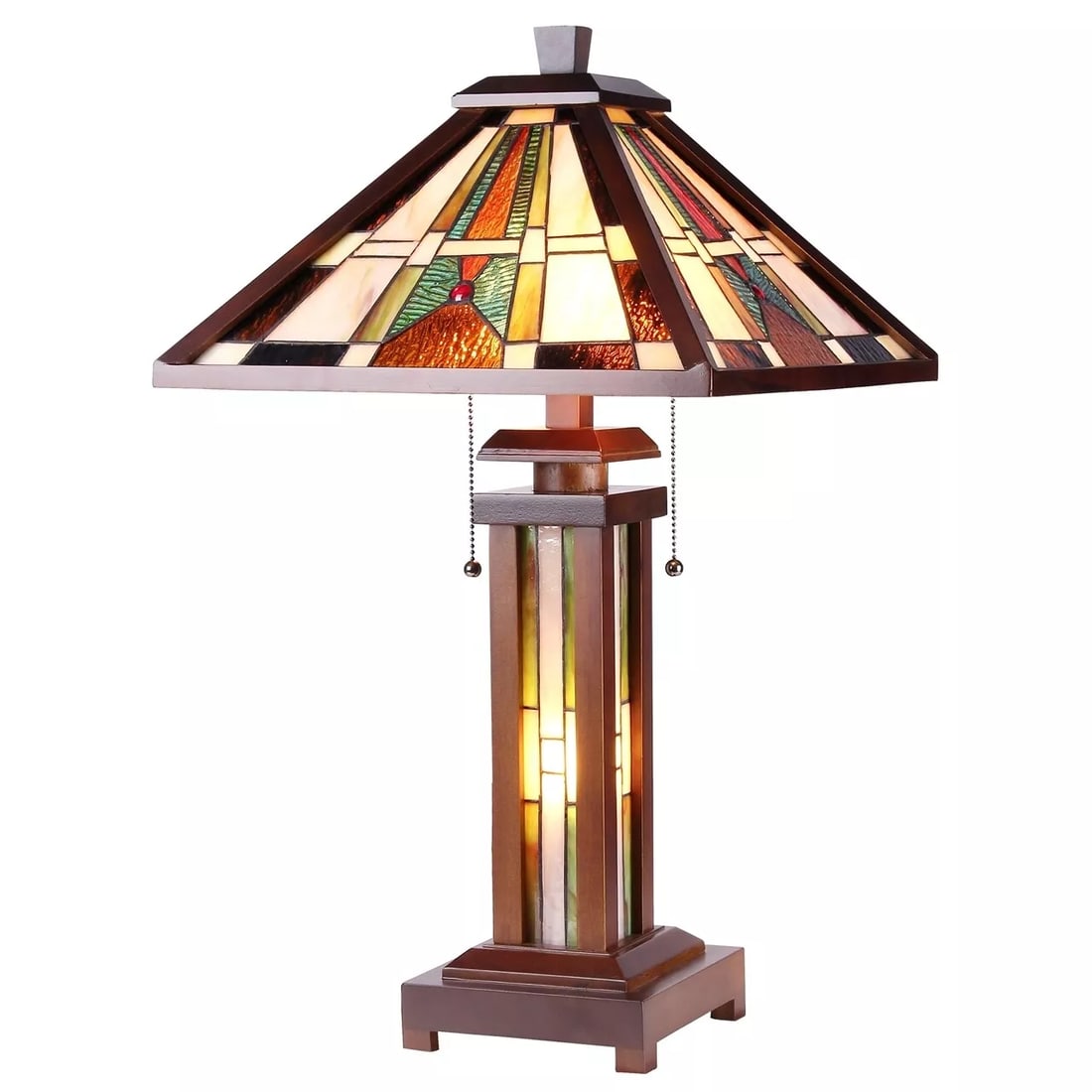 25.6 3 light Stained Glass Wood Mission Table Lamp (1 of 3)