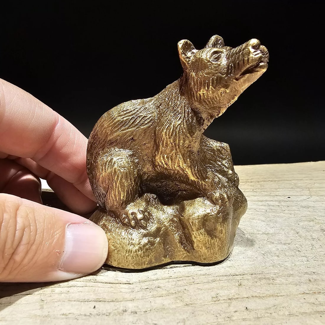 3" Brass Bear Paperweight Desk Statue: 3″ tall, 2-1/2″ long Very accurate and well made reproduction of an antique paperweight. All solid brass, darkened to look old. Certainly easy to wonder its age Reserve: $15.00 Shipping: D