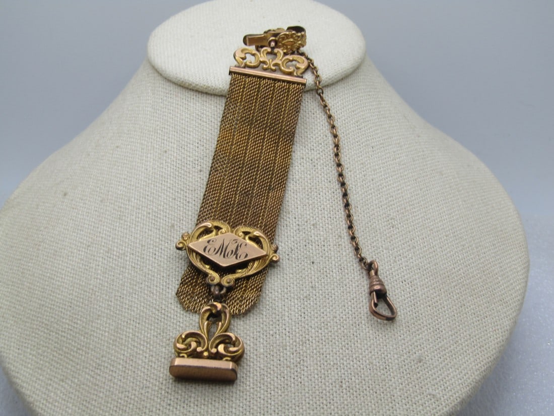 Antique Engraved Mesh Watch Chain & Fob, Gold Filled, 1800's to 1910, J.M.F. & Co. (1 of 10)