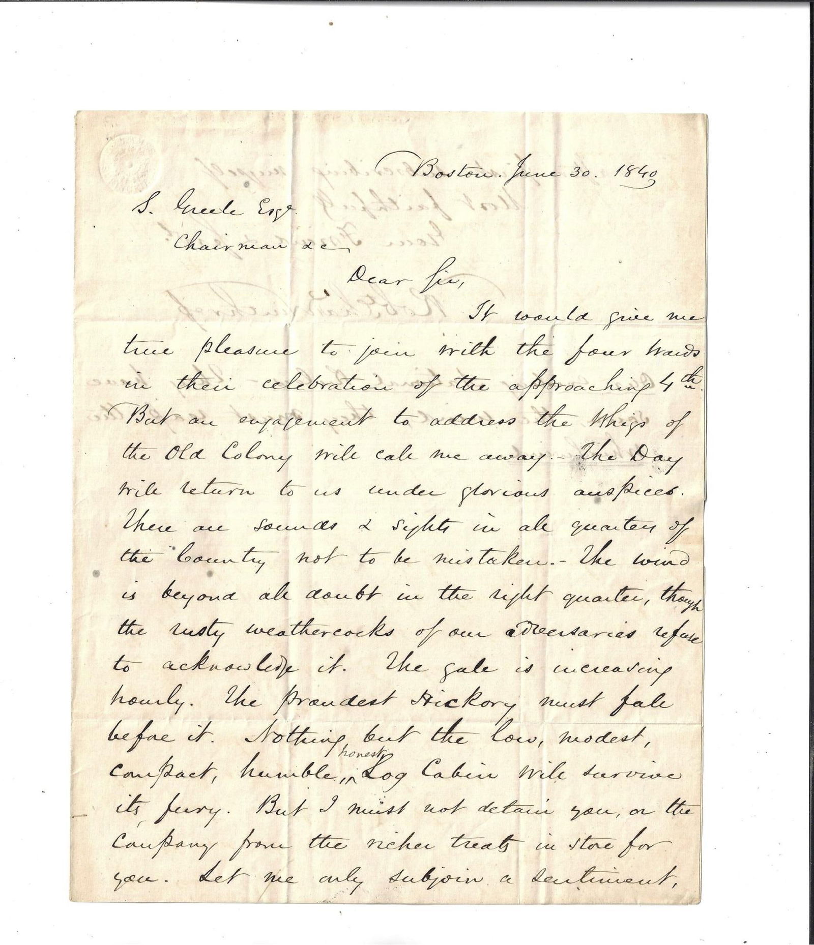 1840 Letter Whig Party Politics Robert Winthrop (1 of 3)