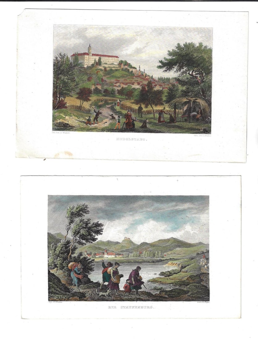 1850 Three Handcolored German Steel Engravings (1 of 2)
