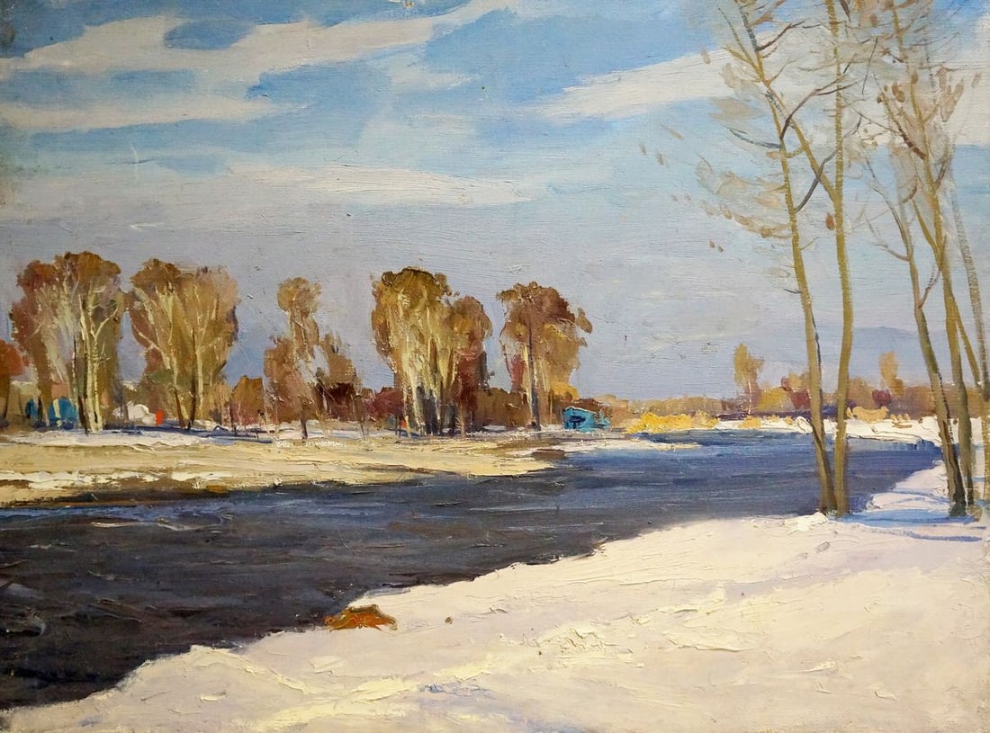 Oil painting End of winter Nikolai Petrovich Petrov: №Vern 595 *** ABOUT THIS PAINTING *** * TITLE: "End of winter" * ARTISTS: Nikolai Petrovich Petrov * SIZE: 60x80 cm/'23.62x31.49 inches' * MEDIUM: oil, canvas * HAND PAINTED: Original painting f