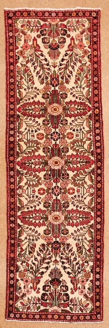 Persian Hand Knotted Hamedan Runner Ivory Red Tribal Wool Oriental Area Rug 2'7" x 9' (1 of 10)