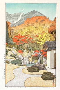 Toshi Yoshida (1911 - 1995): Autumn In Hakone Museum: Artist/Title: Toshi Yoshida (1911 - 1995): Autumn In Hakone MuseumMedium: Woodblock PrintSize/Format: The print image measures 8 7/8 X 14 7/8 inches plus marginsCondition: The print is in excellent,