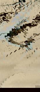 MORIKAGE, Kusumi (1620-1690): Monkeys in a Tree at full moon: Artist: MORIKAGE, Kusumi (1620-1690)Title: Monkeys in a Tree at full moonPublisher: Shima Art Co., print version of a 17th century painting.Date: 1930sMedium: woodblock printSize/Format: o-tanzaku