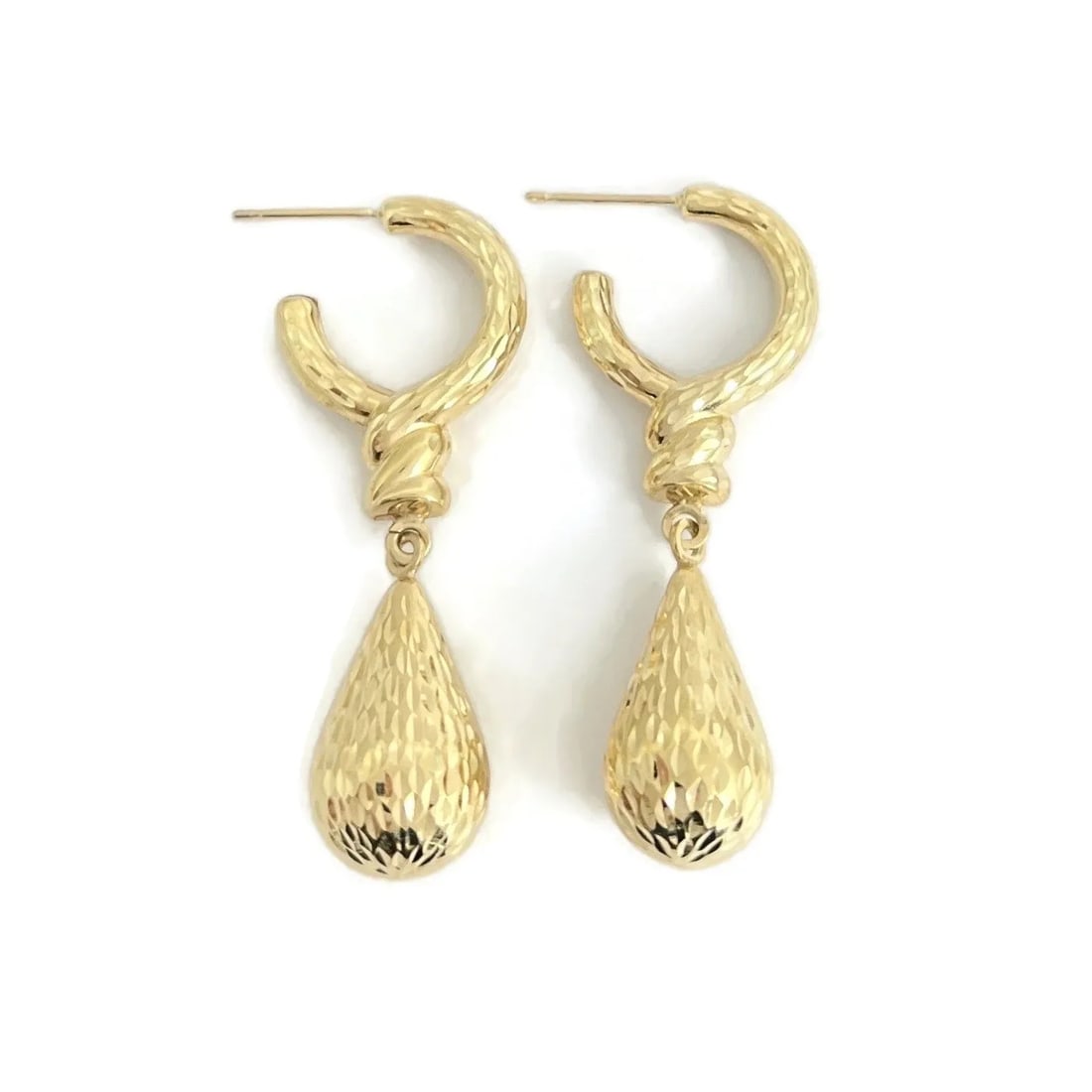Vintage Textured Teardrop Dangle Drop Earrings 14K Yellow Gold, 3.50 Grams (1 of 6)