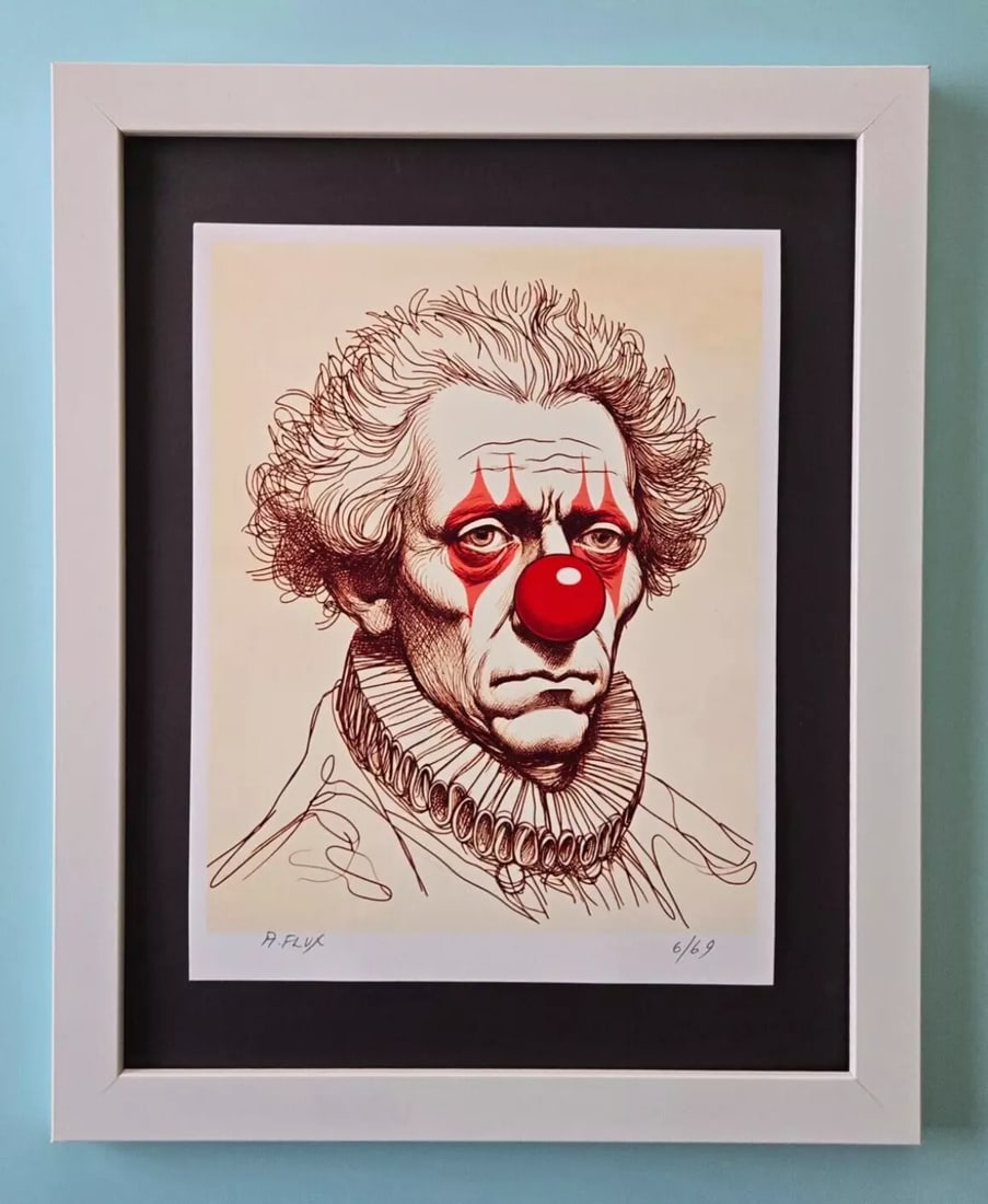 AIDAN FLUX | Hand Signed Authentic LtdED Print Framed The Real Joker with COA: This is a one-of-a-kind Hand Signed Authentic Giclee by AIDAN FLUX. From his Series " Universal Icons" The artist has created a stunning piece of art that features a powerful message about women's emp