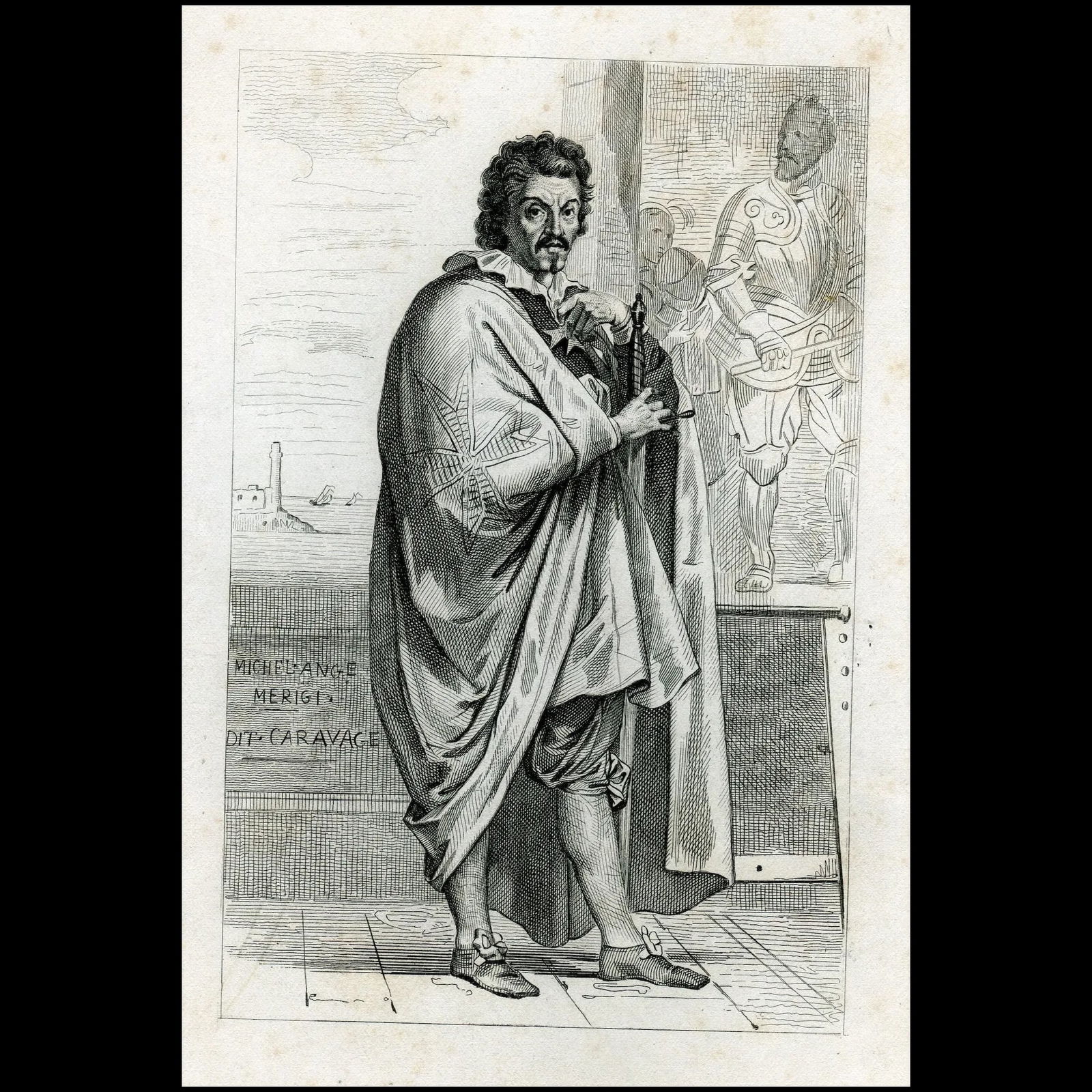 Caravaggio portrait - 19th century engraving (1 of 4)