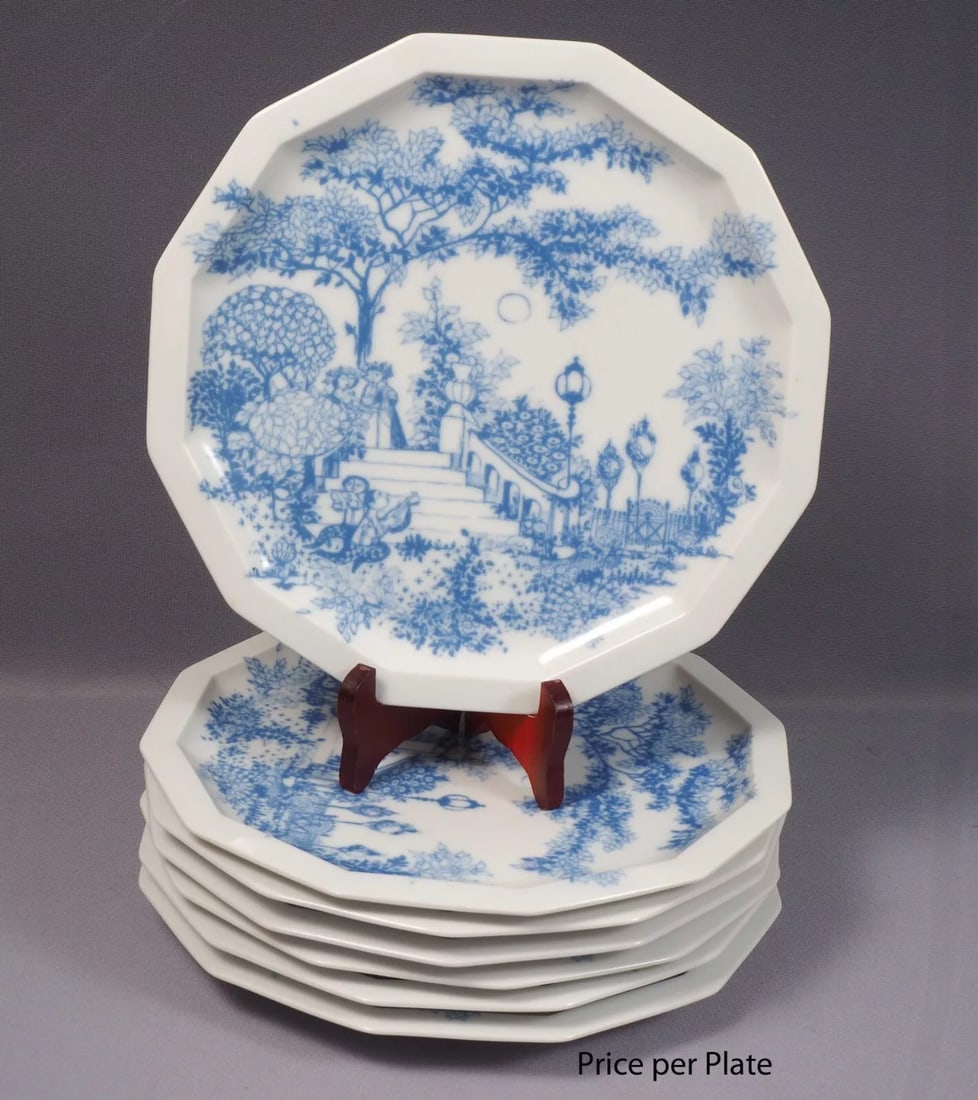 ROSENTHAL SERENADE Bjorn Wiinblad SIGNED Polygon Blue Garden Dinner Plate (1 of 6)