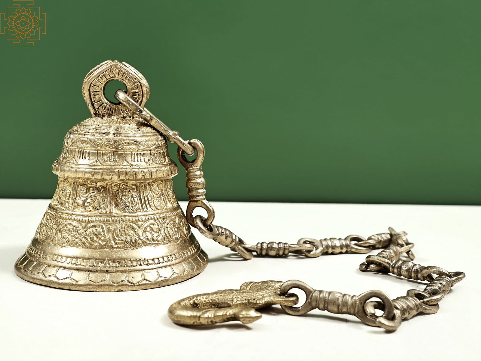 6" The Auspicious Dashavatara Bell In Brass: 6 inch x 5 inch Dia, This artwork is in beauty highly artistic and exceptionally delightful. The bell is since times unknown a ritual organ held in great reverence by almost all major religious tradit