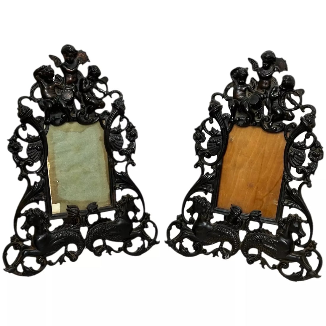 Pair Beautiful British Antique Art Nouveau Cast Iron Photo Picture Frames: Pair Beautiful British Antique Art Nouveau Cast Iron Photo Picture Frames Pair Beautiful British Antique Art Nouveau Cast Iron Photo Picture Frames. They have sumptious shape to them with Cherubs on t
