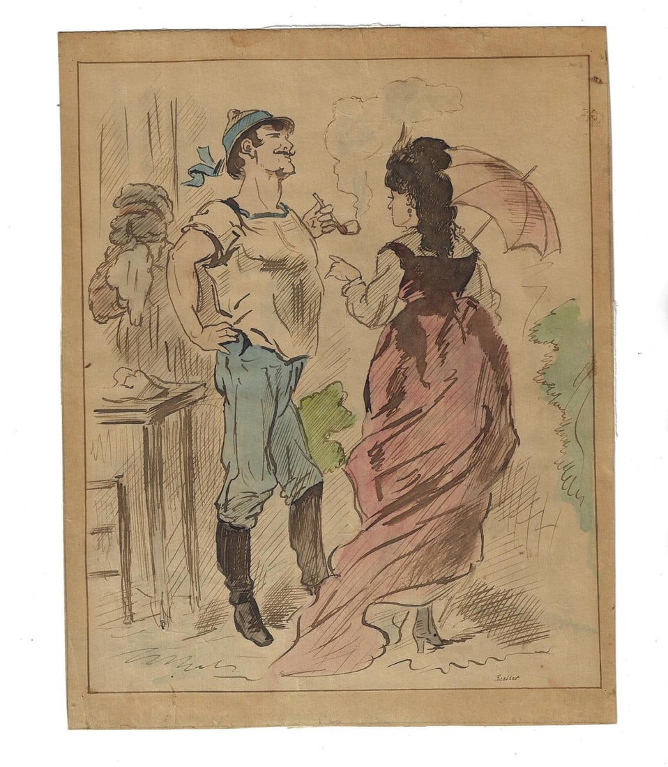 19th C Continental Watercolor Signed (1 of 2)