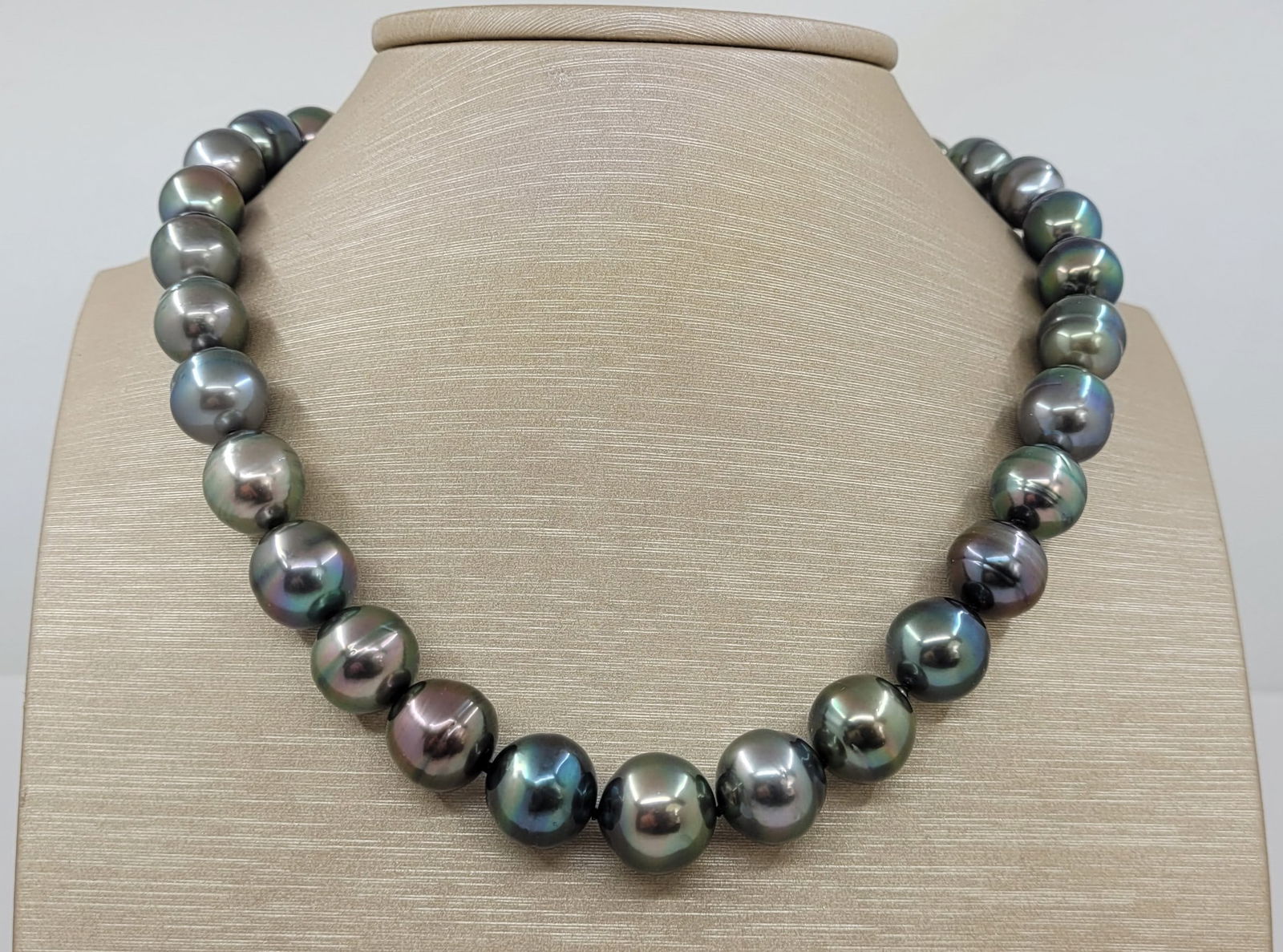 Necklace - ALGT Certified 11x12.3mm Large Rainbow Peacock Tahitian Pearls (1 of 17)