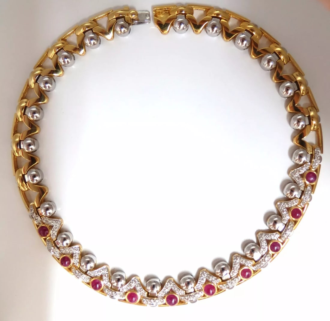 9.50ct Natural Ruby Diamonds Link Necklace 18Kt Crown Deco Prime (1 of 7)