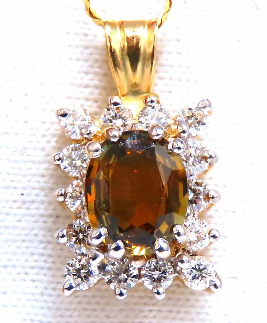 1.20 carat natural yellow brown Sapphire diamonds necklace 14 karat (1 of 3)