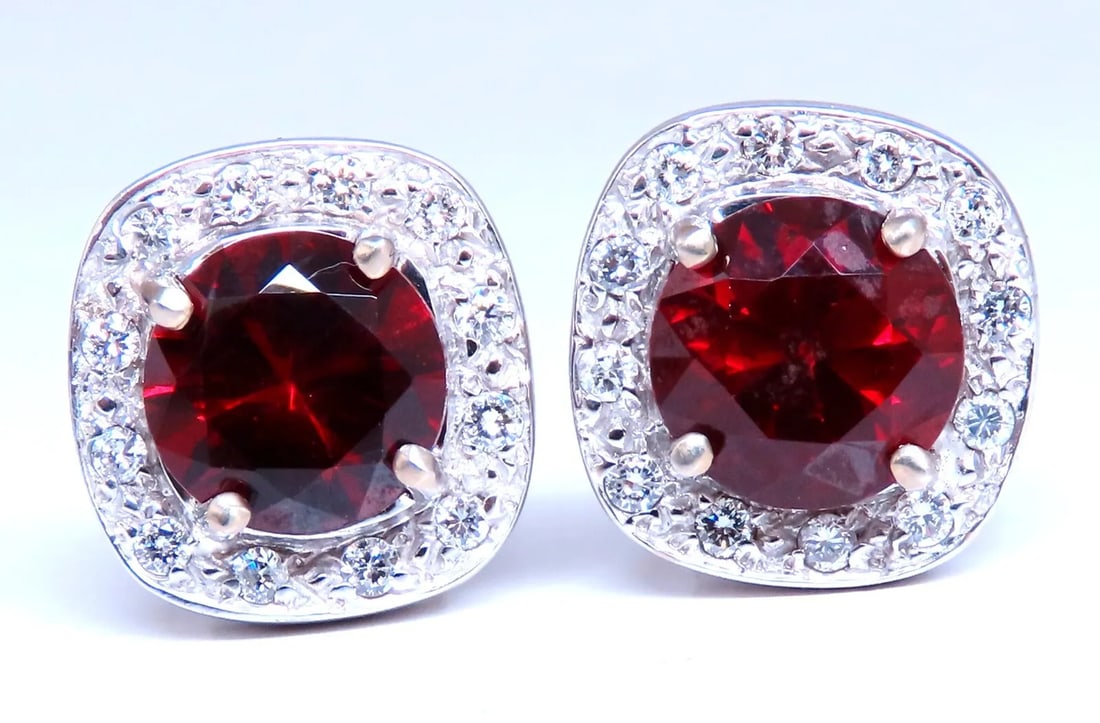 5ct Natural Garnet Diamond Clip Earrings 14kt Gold (1 of 4)