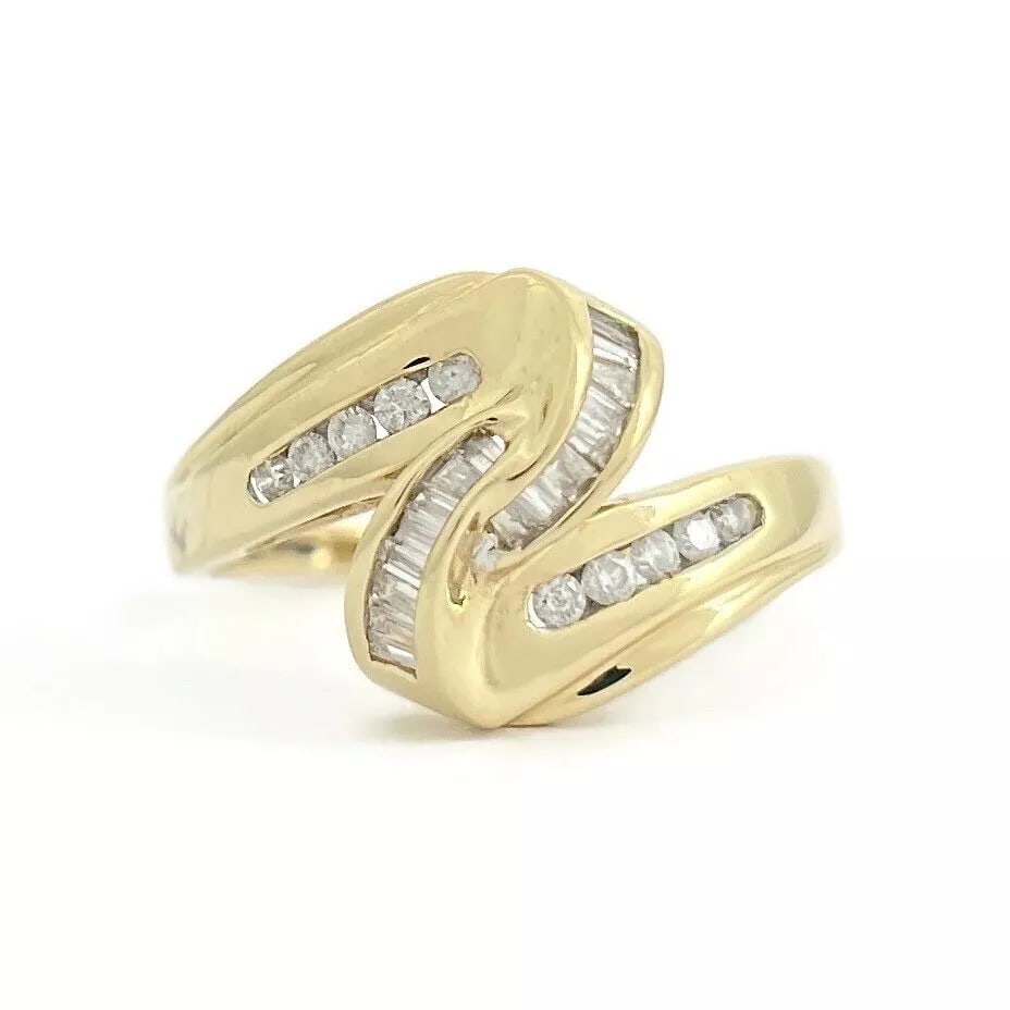 Estate Baguette Round Diamond Channel-Set Zigzag Ring 14K Yellow Gold, 3.39 Gram (1 of 8)
