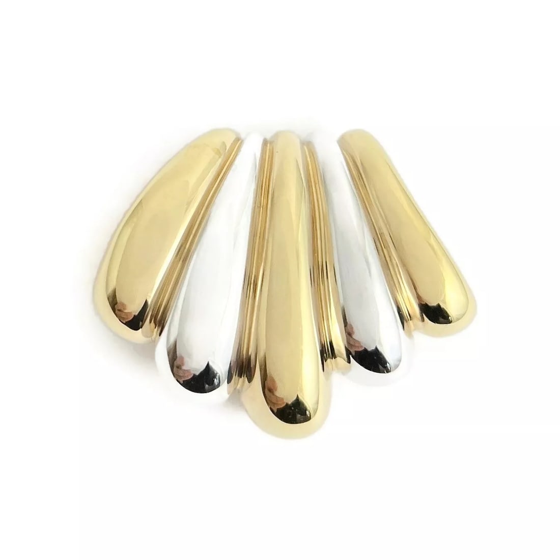 Vintage Italian Two-Tone Ribbed Necklace Pendant 18K Yellow White Gold, 5.89 Gr (1 of 8)