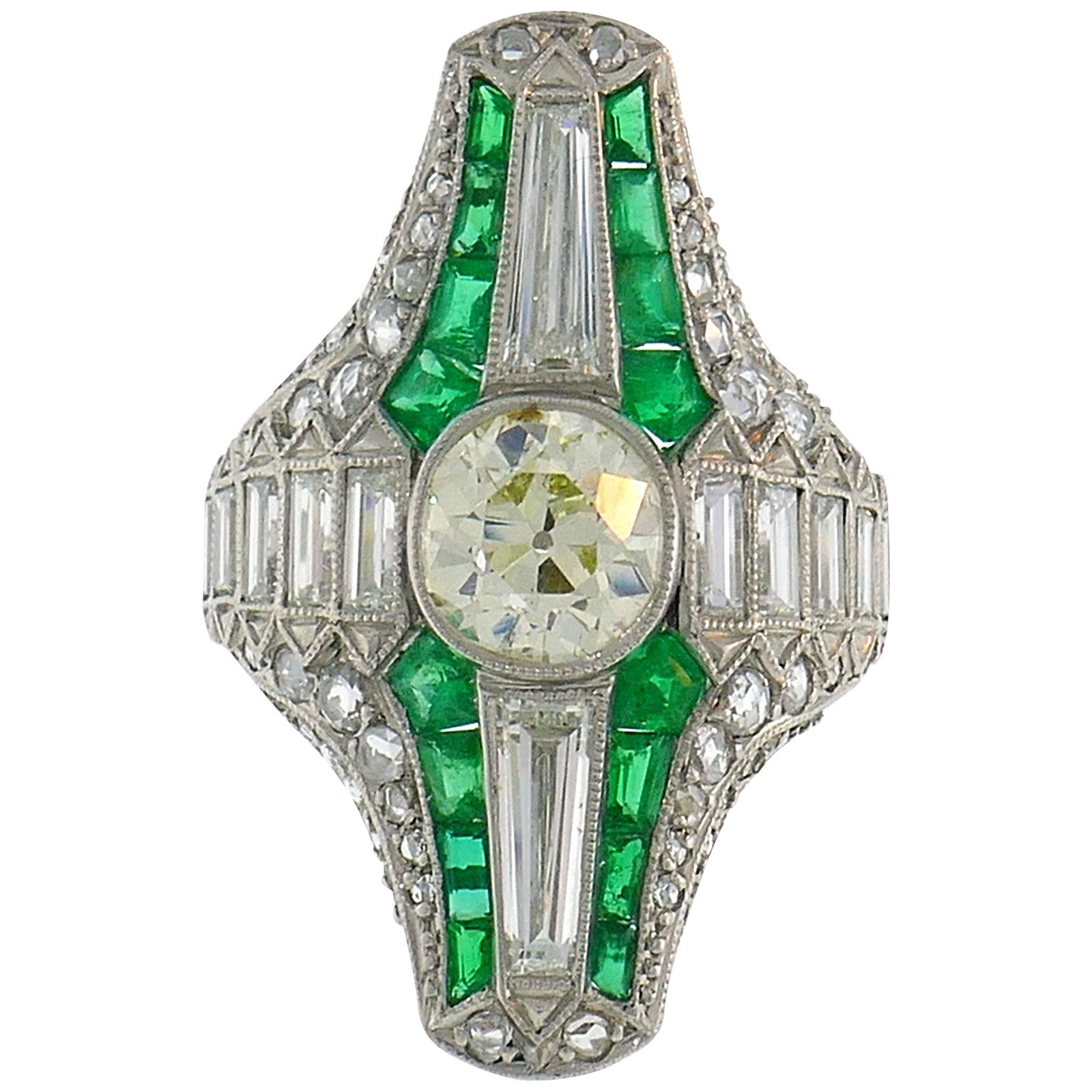 Art Deco Diamond Emerald Platinum Ring (1 of 20)