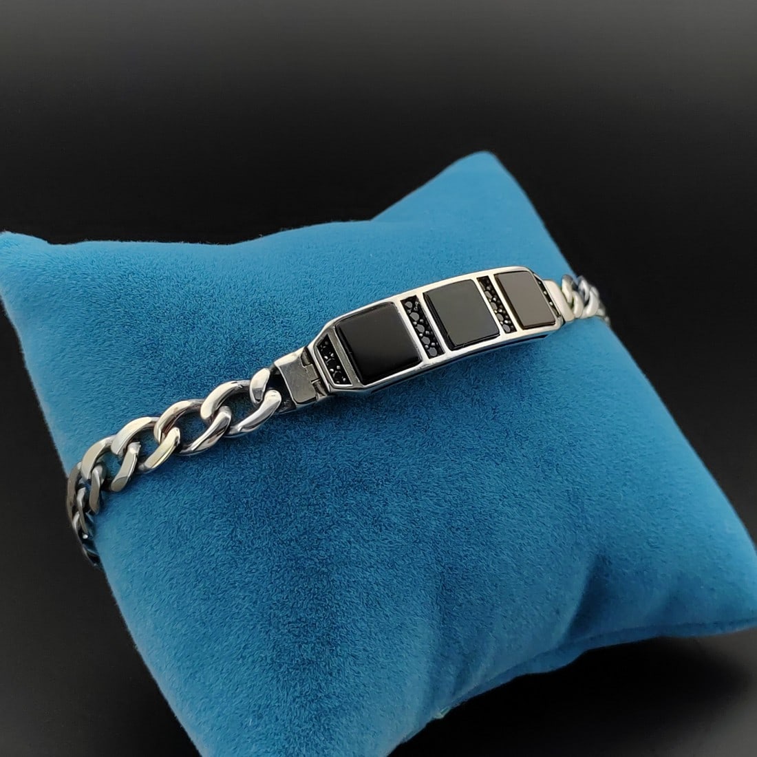 925 Sterling Silver Men's Bracelet with Black Onyx (1 of 7)