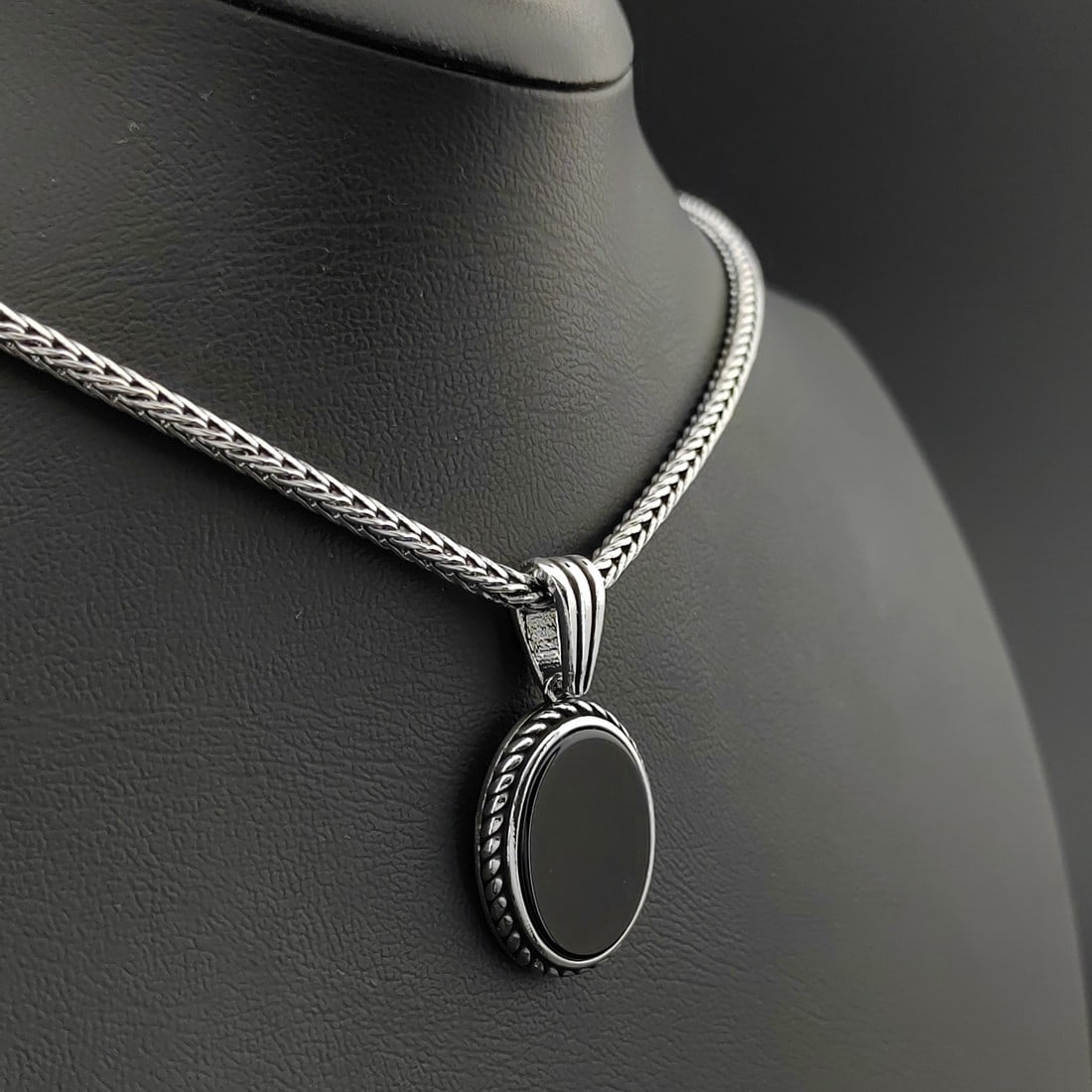 925 Silver Men Necklace with Black Onyx (1 of 8)